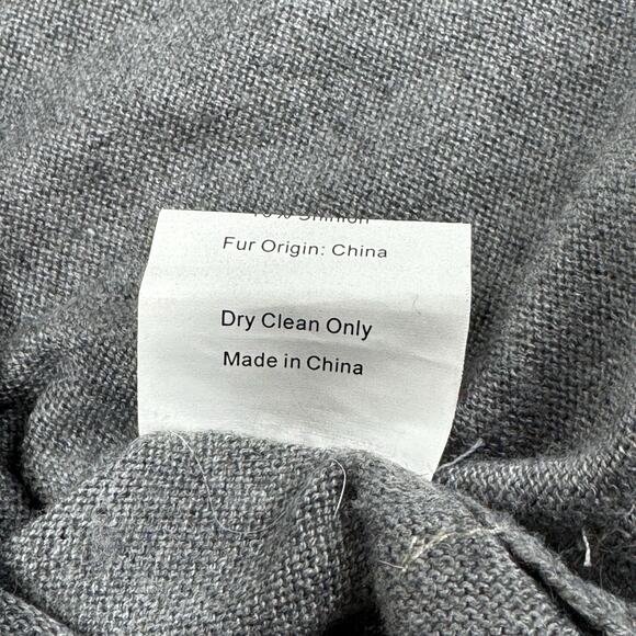 Diana Rosh New York Gray Wool Fur Poncho Rex Rabbit Silver Fox Fringe Mob Wife - Picture 6 of 6